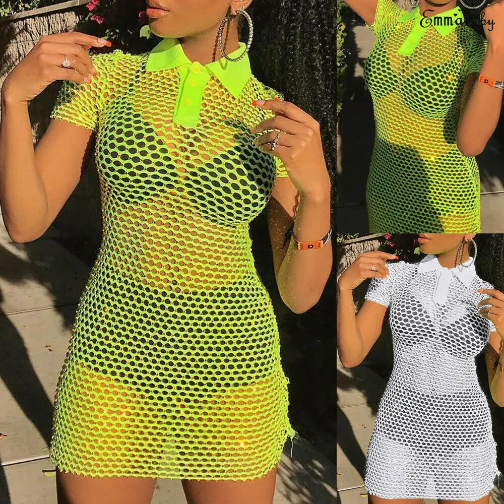 

Sexy Women's Swimwear Suit Bikini Long Cover Up Fishnet Cardigan Mesh Summer Beach Dress