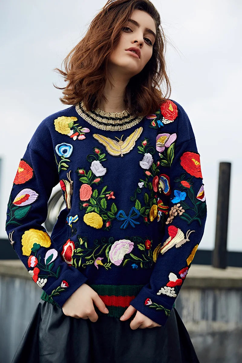 Buy knitted women sweater pullovers 2017 navy winter