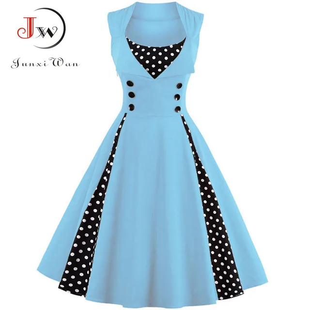 S-4XL Women Robe Retro  Vintage Dress 50s 60s Rockabilly Dot Swing Pin Up Summer Party Dresses Elegant Tunic Vestidos Casual 5