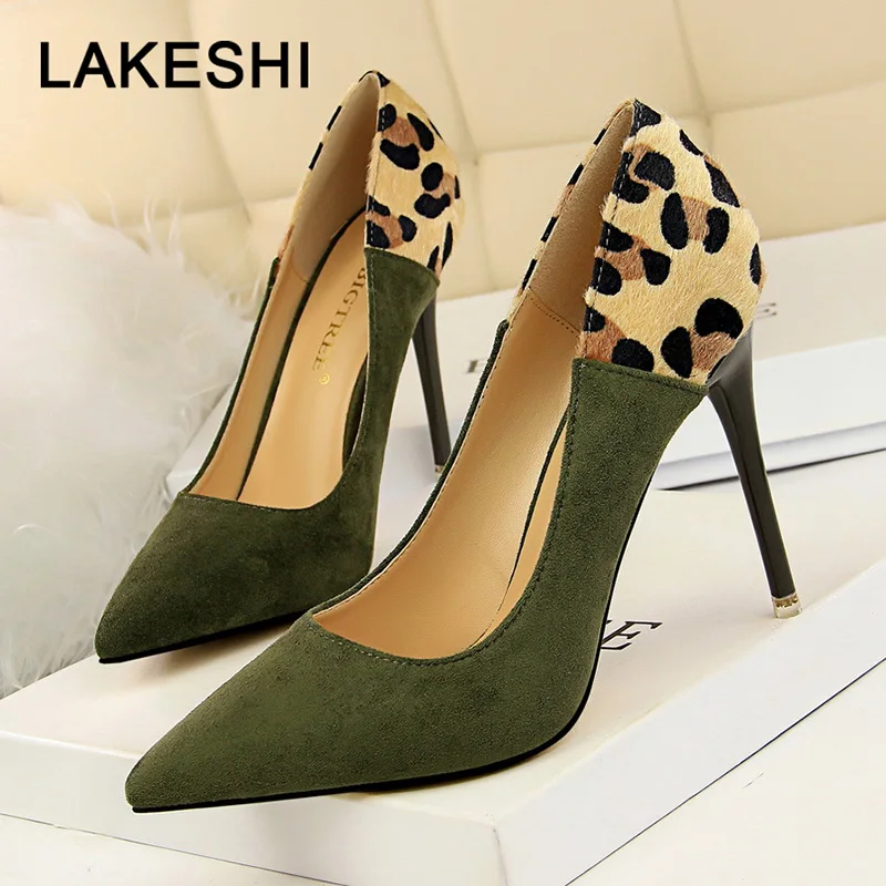 

Women Pumps New Leopard High Heels Shoes Women Fashion Suede Female Shoes Stiletto Wedding shoes