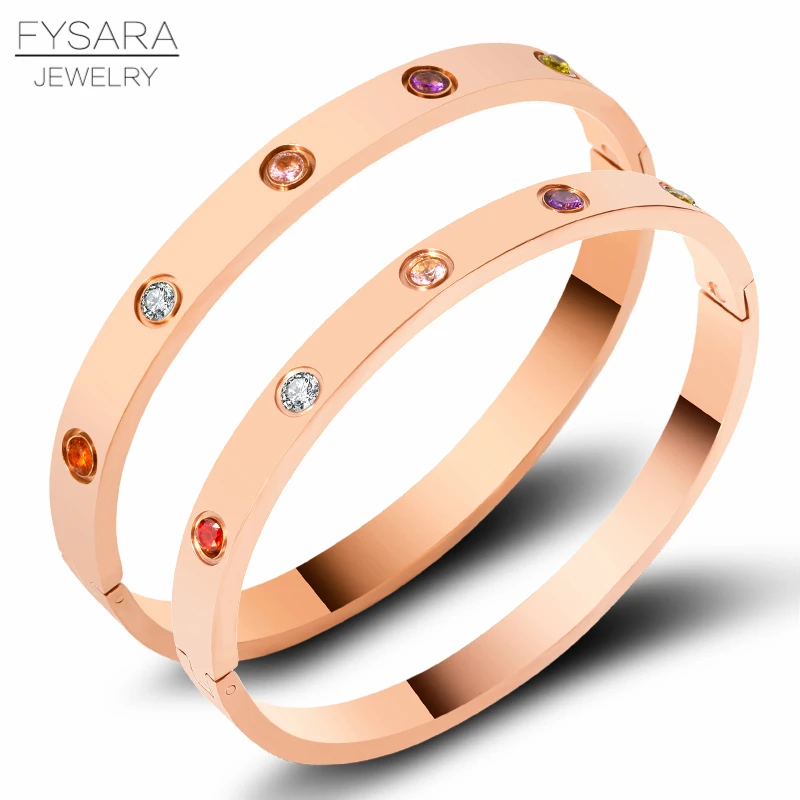 FYSARA Роскошные красочные кристаллы циркония браслеты и браслеты из нержавеющей стали винт прекрасный браслеты для женщин пара Pulseiras