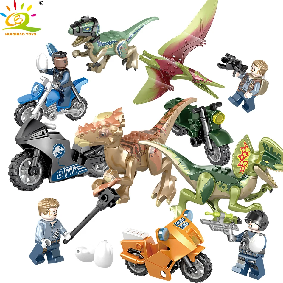 

138Pcs Jurassic Dinosaur Motorcycle Building Blocks Compatible Legoed City Rex Figures Weapon Educational Bricks Toys Children