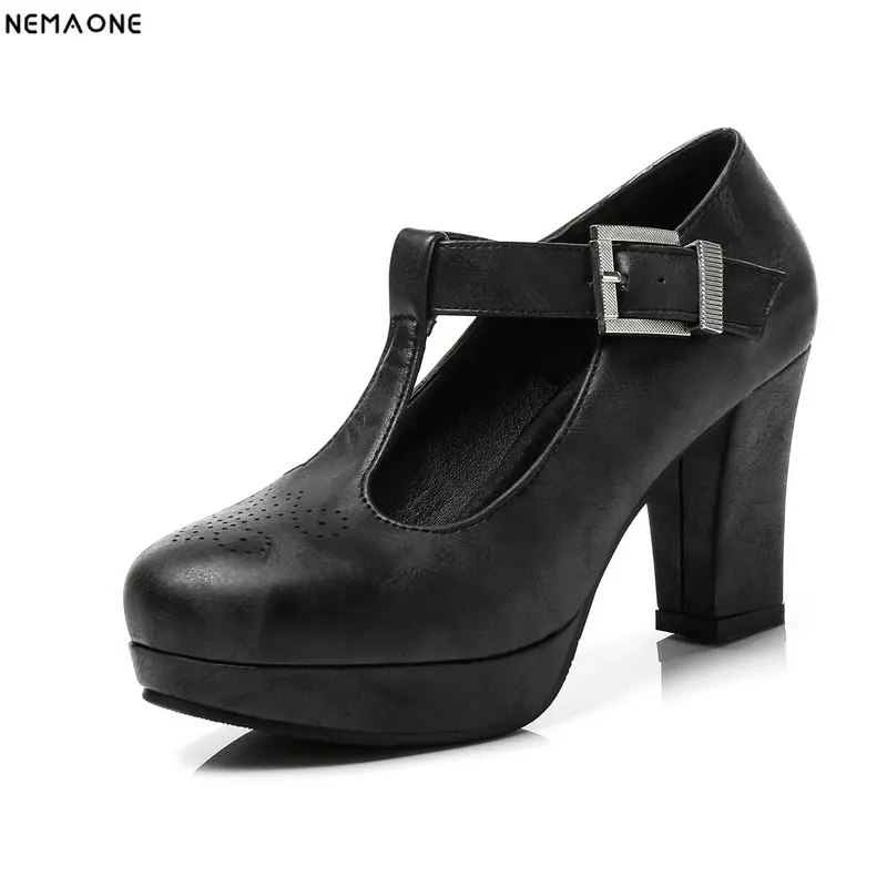 

2019 New elegant high Heels platform Shoes rouned toe T-strap women Shoes dress Shoes woman