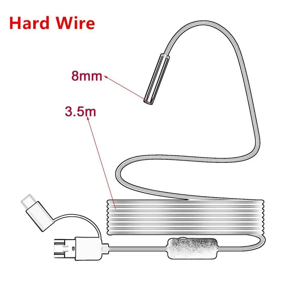 3в1 мини камера эндоскоп HD 1200P IP68 Жесткая гибкая трубка Змеиный бороскоп видео осмотр для ПК Android автомобильный эндоскоп 2 м - Цвет: 3.5M Hard Cable