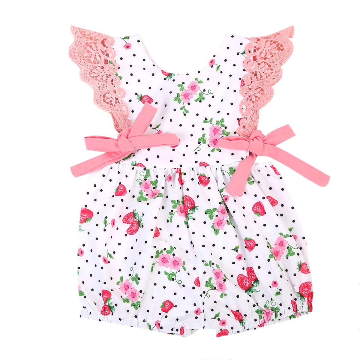 

Cute Kids Baby Girls Strawberry Clothes Romper Cotton sleeve baby Jumpsuit Rompers Sunsuit