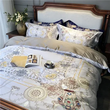 

100% cotton high quality home 120 textile printed 4pcs bedding set adult Wedding Gift silk high level duvet cover set