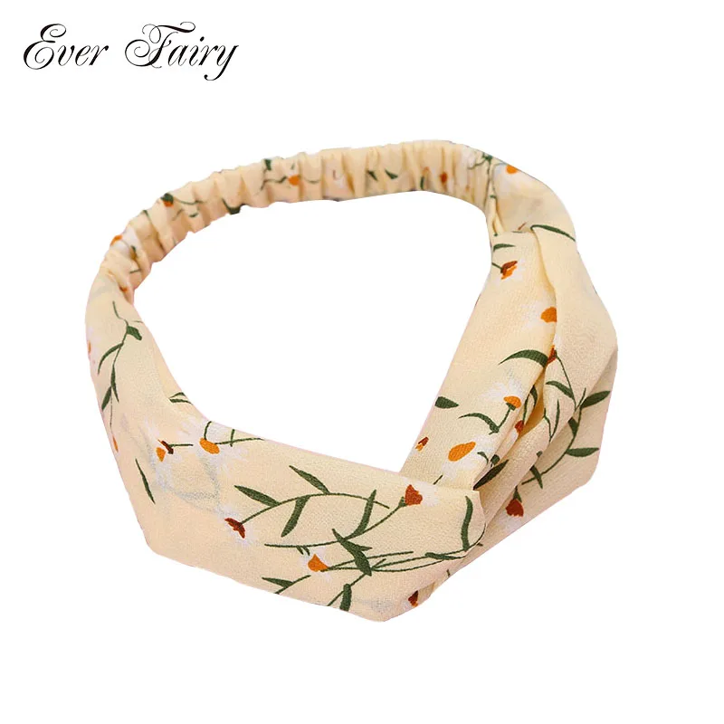 

EVER FAIRY Floral Plaid Knot Headband Turban Elastic Hairband Head Wrap Hair For Women Girls Striped Headwear Accessories