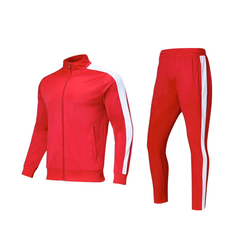 Мужская спортивная одежда, спортивный костюм для футбола, тренировочный комплект для футбола, куртка на осень, зиму, весну, Топ с длинным рукавом на молнии и штаны - Цвет: Red