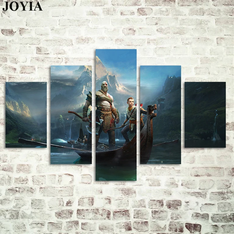 

5 Piece Canvas Wall Art God of War 4 Kratos and Atreus Wall Poster Game Prints Wall Pictures Drop Shipping No Frame