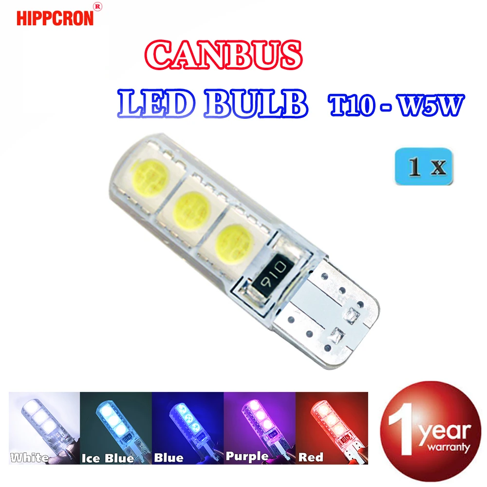 Hippcron T10 194 W5W 6SMD 5050 силиконовая оболочка Светодиодный лампочки Canbus автомобиля светодиодный 1 шт