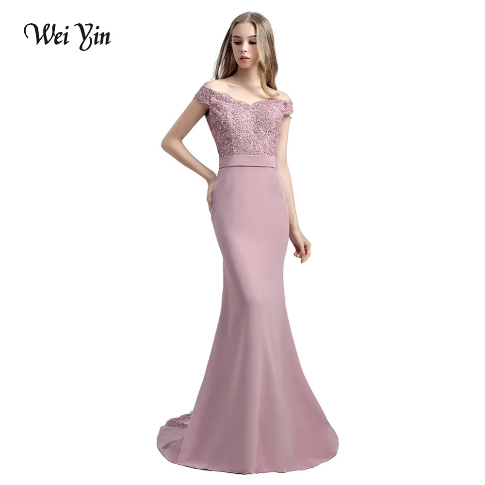 

WeiYin Vestido De Festa Pink Mermaid Lace Top Bodice Slim Line Long Bridesmaid Dresses Fast Shipping Charming Wedding Party Gown