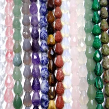 8*12 мм натуральный камень, кварц, аметист, агат, опал, граненые капли воды, бусины-разделители для Diy изготовления ювелирных изделий, браслет, ожерелье, 16 шт