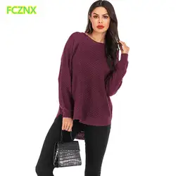 2019 Женская одежда с длинным рукавом Одноцветный расслабленный Асимметричный свитер трикотажные топы женские повседневные свободные