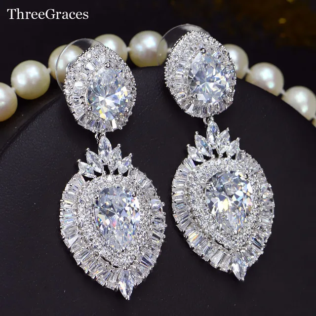 Threegraces Jewelry Elegant Women Bridal Accessoies Sparkling Cubic Threegraces Jewelry Elegant Women Bridal Accessoies Sparkling Cubic Zirconia Teardrop Earrings For Wedding Party Er246