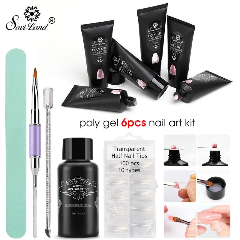 

Saviland 11pcs/PolyGel Nail Art Transparent Clear Camouflage Color Hard Jelly Quick Building Nail Extend Gum Acrylic Poly Gel