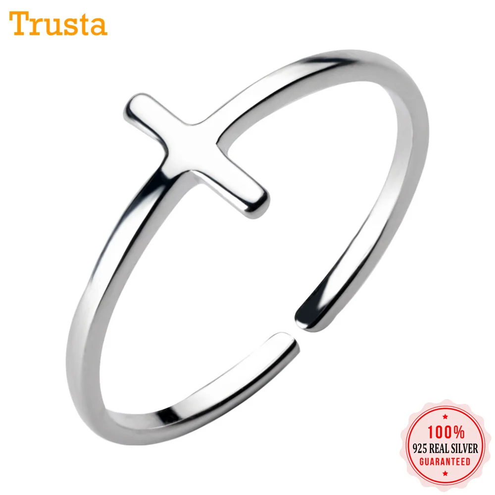 Trusta Women's 100% 925 Sterling Silver Fashion Jewelry Cute Cross Cocktail Ring Sizable 6 7 8 Girls Kids Xmas Gift DS221
