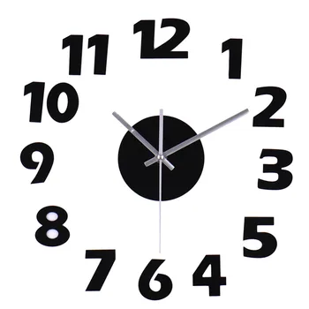 

100x130cm Quality acrylic crystal interesting diy black clock combination digital wall clock Best home decoration gift