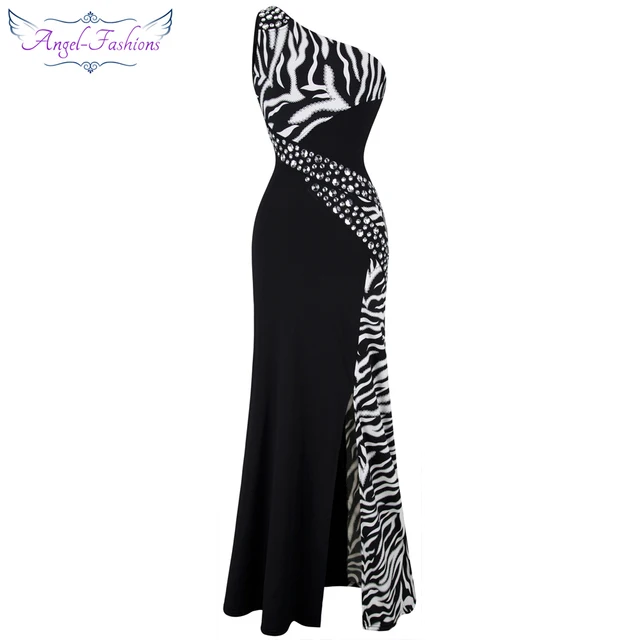 Angel-fashions Da Donna Una Spalla Perline Increspato Trasparente Abito da Cocktail