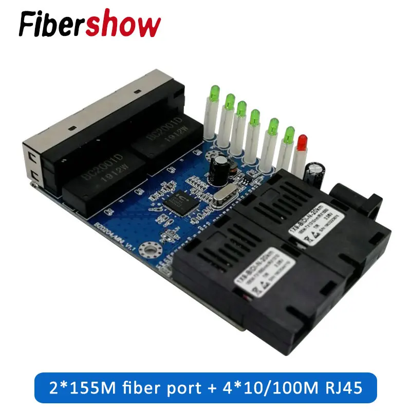 

Ethernet Fiber switch 4 RJ45 2 SC Optical Media Converter Single Mode fiber Port PCB 10/100M