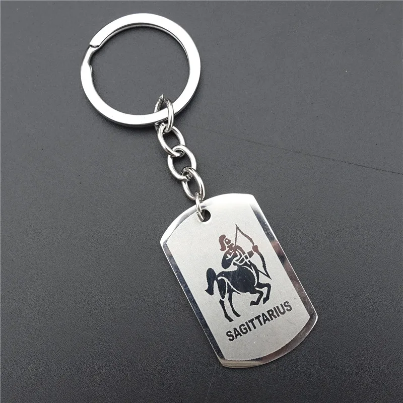 Zodiac 12 Horoscope Keyring Stainless Steel Constellations Keychains Zodiac Jewerly For Men Women - Цвет: sagittarius