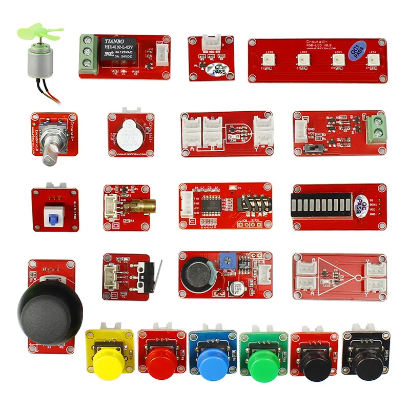 

Elecrow Crowtail Learners Kit Input an Output Function Switching Transducer DIY Modules Combination Kit for Arduino Programming