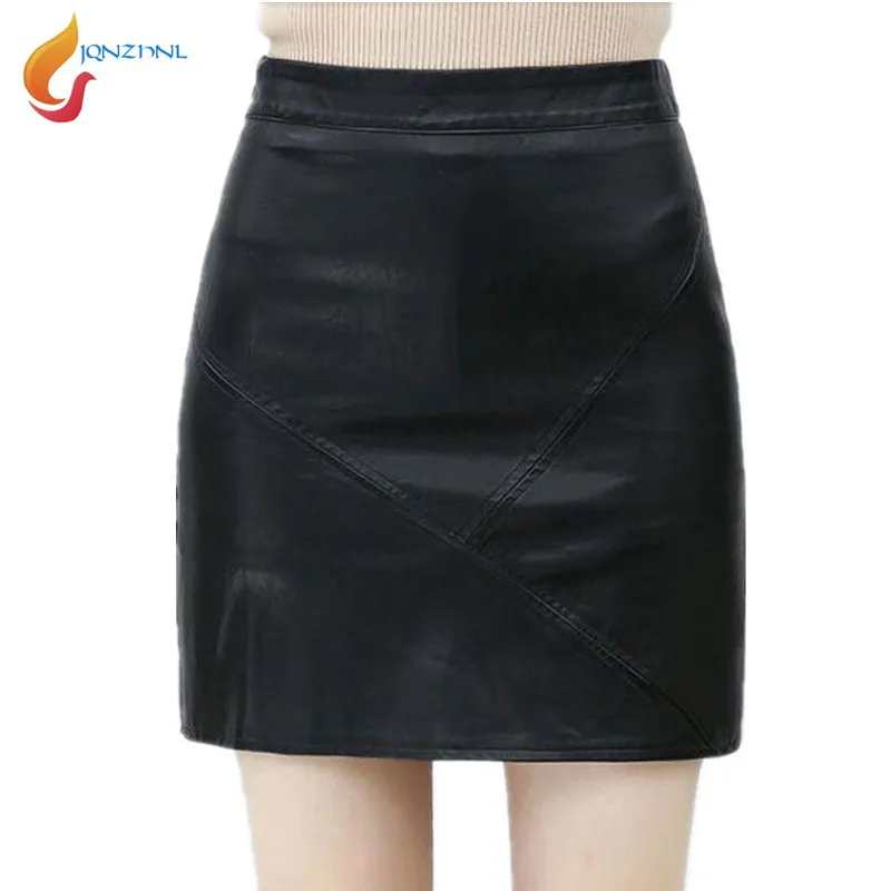 High Waist Leather Skirt 2018 women basic solid PU leather skirts ...