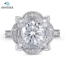 DovEggs роскошное Твердое 14K 585 Белое золото центр 3ct 9 мм F цветное обручальное кольцо для женщин Свадебное двойное кольцо Halo