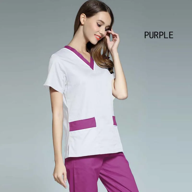 Новая Больничная белая тонкая медицинская одежда хирургический костюм медицинская Униформа Женская лабораторная одежда Стоматологический Хирургический костюм наборы - Цвет: Фиолетовый