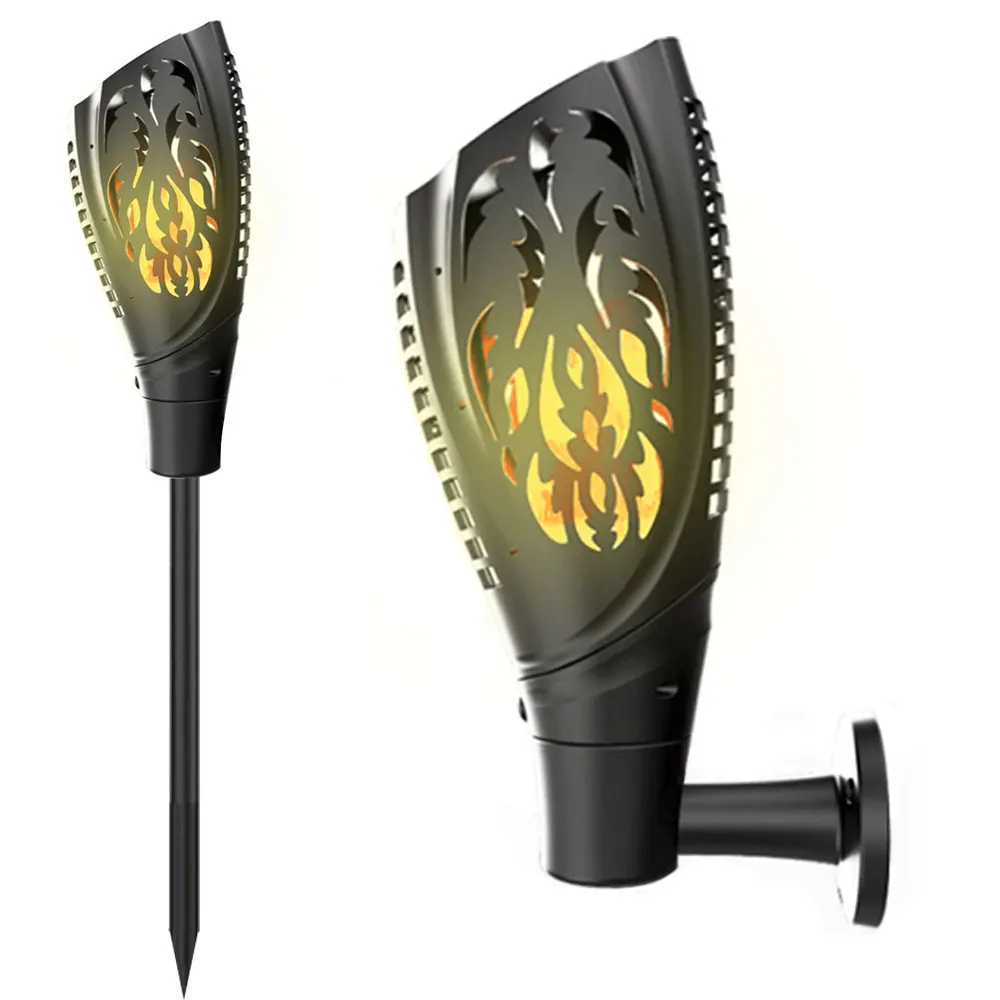 

Solar Torch Light with Flickering Flame LED Pathway Lights, Light Sensor Wall Mount Lamp Outdoor Garden Patio Lawn Lighting