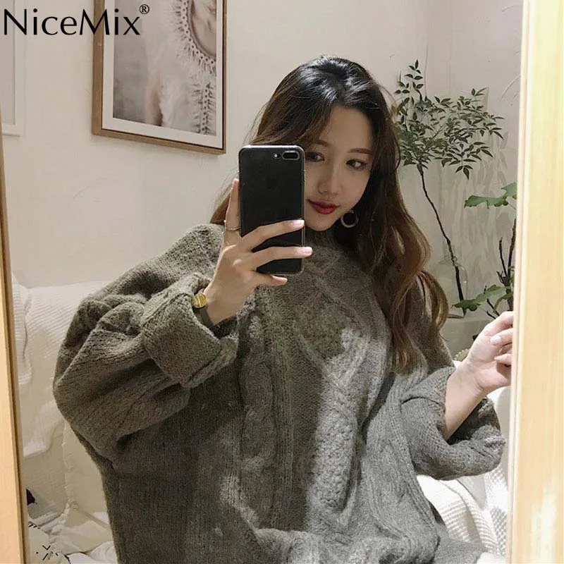 

NiceMix 2019 Autumn Vintage Sweater Women Pullovers Knitted Argyle Loose Casual Knitwear Woman Clothes Pull Femme Jersey Mujer