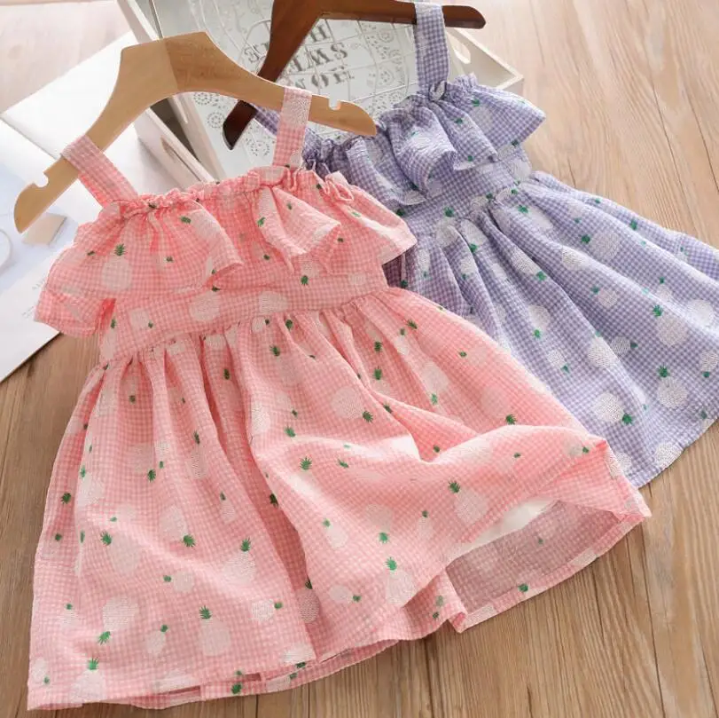 

New 2019 Baby Girls Summer Cotton Ruffles Pineapple Dresses, Princess Children Baby Cute Dress 6 pcs/lot, Wholesale