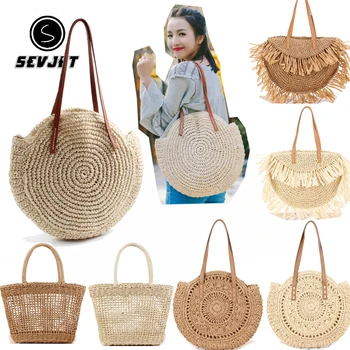 

Straw Bags Women Summer Rattan Bag Handmade Woven Circle Bohemia Beach Handbag Bolso Mimbre B9