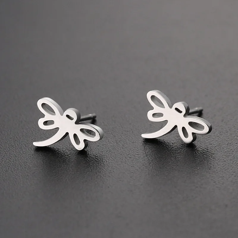 CHUKUI Stainless Steel Stud Earrings For Women Man Dragonfly Gold And