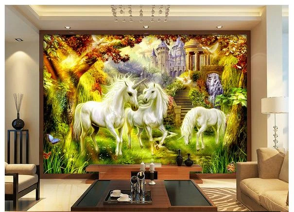 Custom photo wallpaper 3d wall murals wallpaper Hd dreamy fairy tale style  Forest white horse wallpaper
