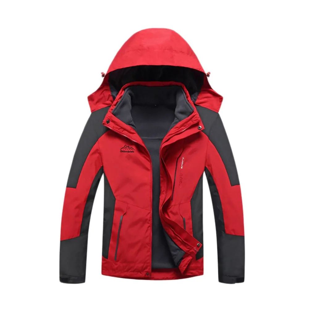 

M-4XL Unisex Inner Fleece Waterproof Hooded Jacket Outdoor Sport Warm Coat Jackets with Detachable Inner As Sweater Warm Pockets
