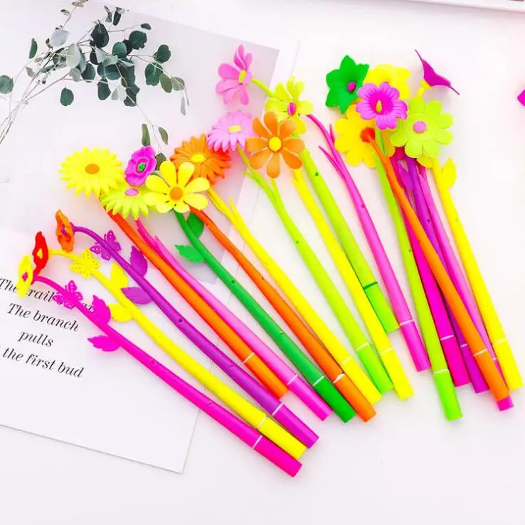

12 Piece Lytwtw's Silicone Colorful Creative Cute Flower Gel Pens Stationery Office School Supplies Gift Simulation Handles Rod