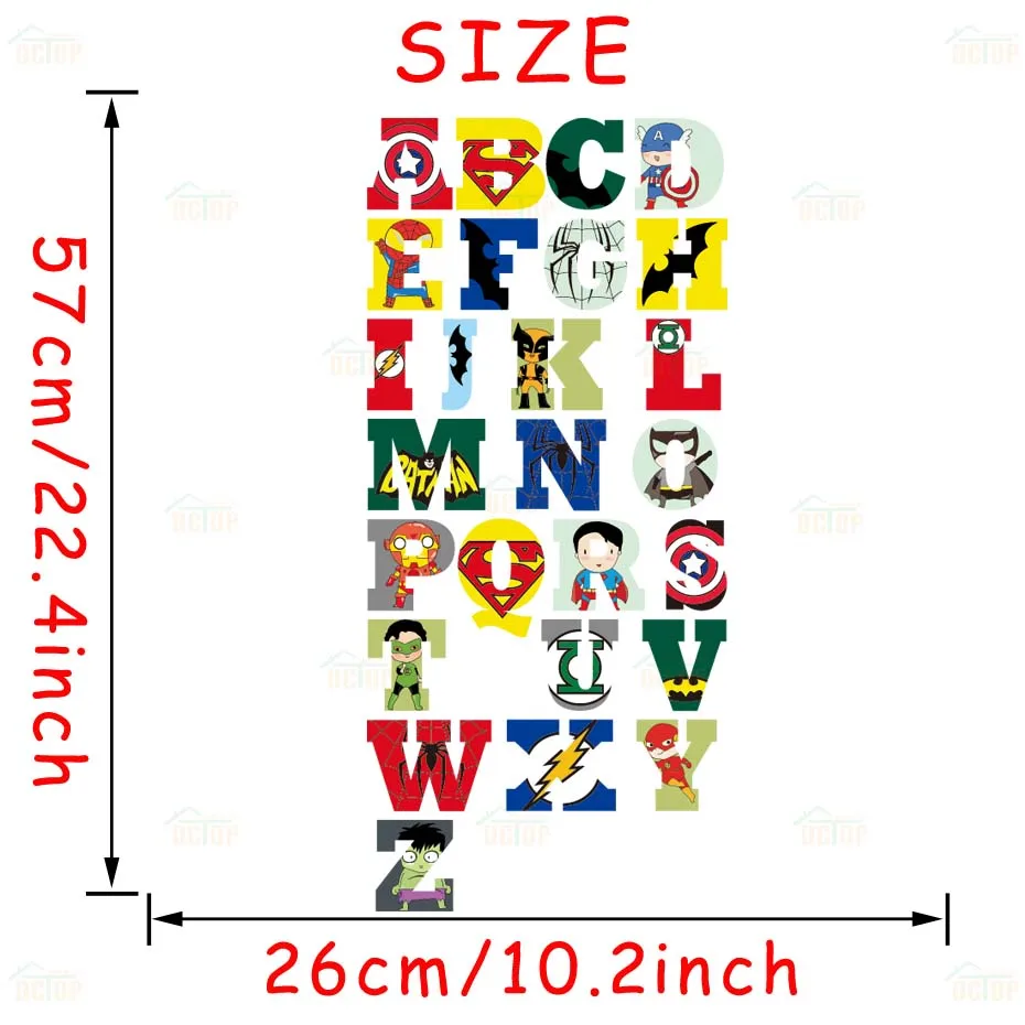 Creative Super Hero Style Alphabet ABC Wall Decal 26 Letters DIY Art Vinyls Stickers Nursery Kids Room Home Decorative Wallpaper