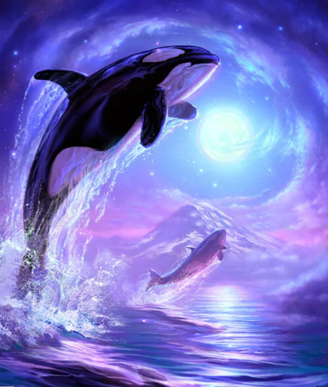 

DIY Diamond Painting Dolphins Scenery Cross Stitch Full Round Diamond diamond embroidery rhinestones Wall Painting love gift