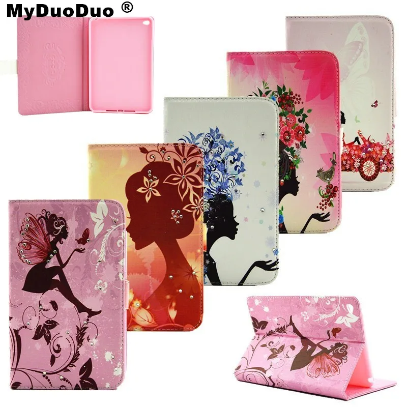 For iPad mini 4 Case Cover PU Leather Stand Smart Luxury Flower Girl Tablet Cases For
