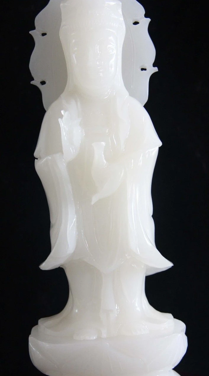 White Jade Stone hand carved South China Sea GuanYin Kwan Yin