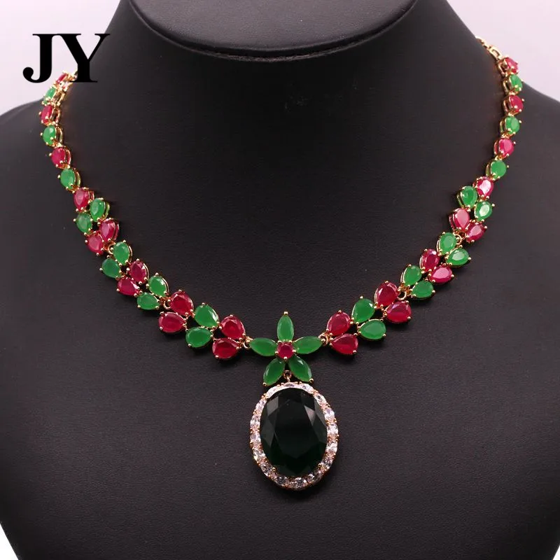 

JY Elegant Women Bib Choker Necklace Antique Green Zircon Champagne Gold Color Statement Short Necklaces Vintage Accessory