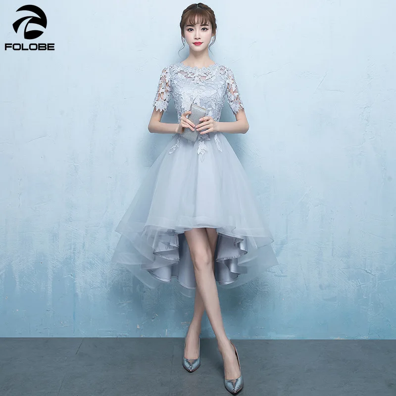 

FOLOBE 2019 Fashion High Low Short Formal Party Dress Sleeveless Lace Tulle Hi Lo Women Girls Formal Wear Dresses Vestidos
