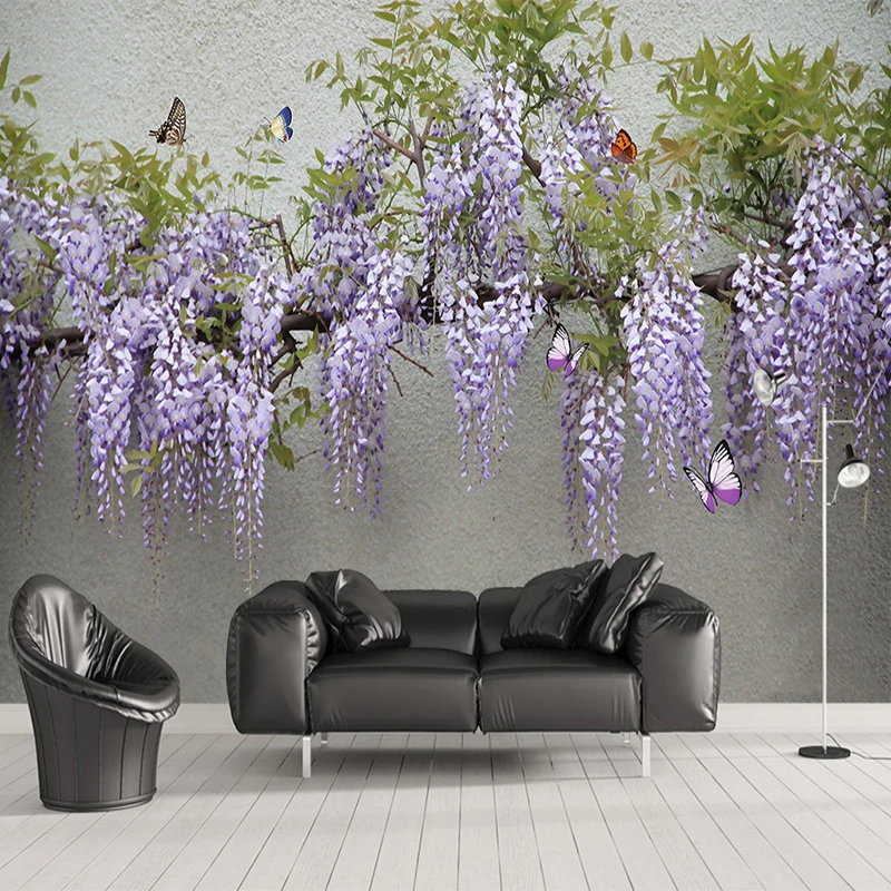 Пользовательские фото обои 3D стерео Wisteria цветок бабочка фотообои гостиная