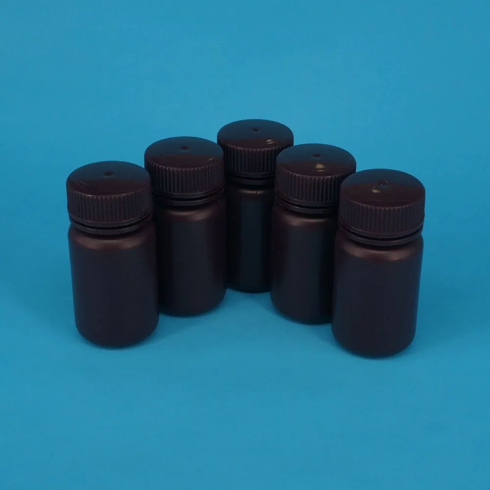 

Lot5 60ml Brown PP Plastic Cylindrical Chemical Container Reagent Bottle