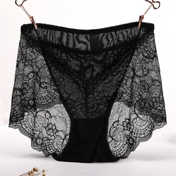 

Brown tranparent Lace plus big size Women's panty sexy gilrfriend gifts briefs summer 28 new Breathable high elastic solid love
