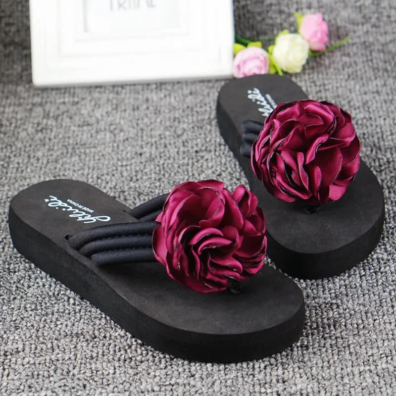 

2018 Women Summer Wedges Slippers Casual Bohemia Flowers Beach Non-slip Flip Flops Ladies Platform Footwear Flat Heels Shoes