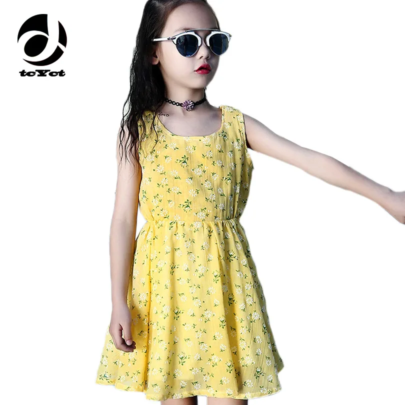 

7-12T Teenagers Dress For Girls Clothes Spring Girl Beach Floral Dresses Bohemian Sleeveless Floral Dress Beach Dress Girls