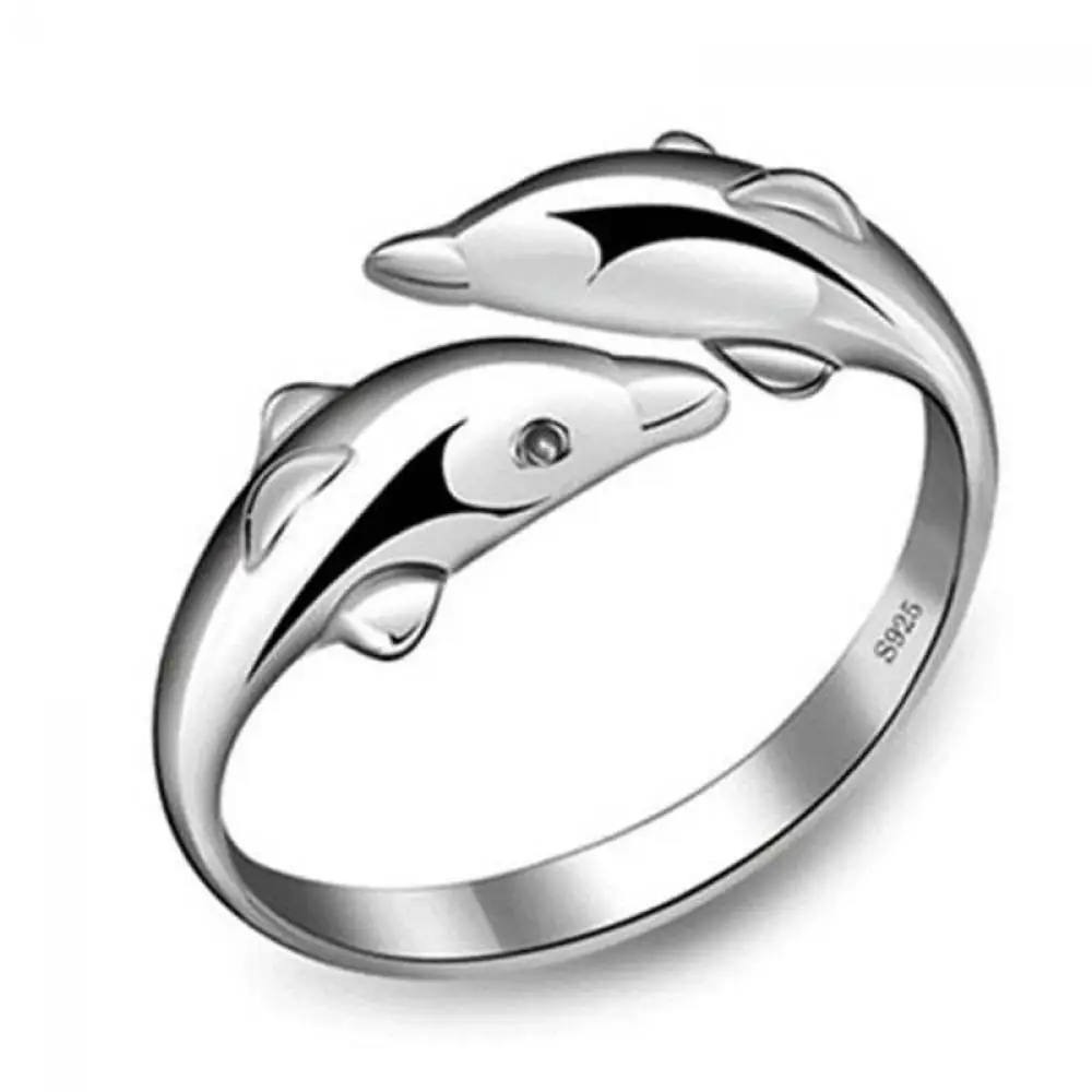 1 шт. модные элегантные шикарные новые посеребренный двойной дизайн дельфина незамкнутые кольца с регулируемым размером ювелирный подарок