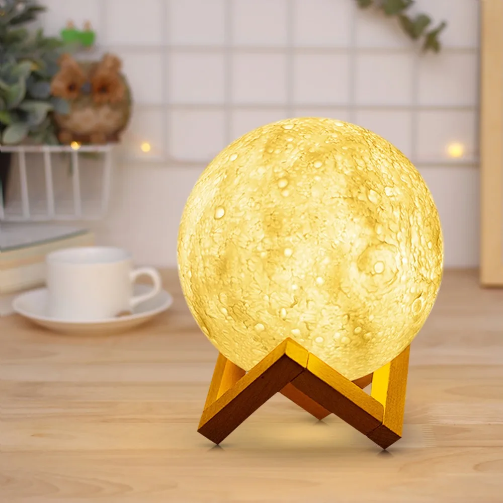 

USB Rechargeable 3D Pint Moon LED Table lamp Touch Switch Dimmable Bedroom Bookcase Decoration Night light Creative Kids Gift