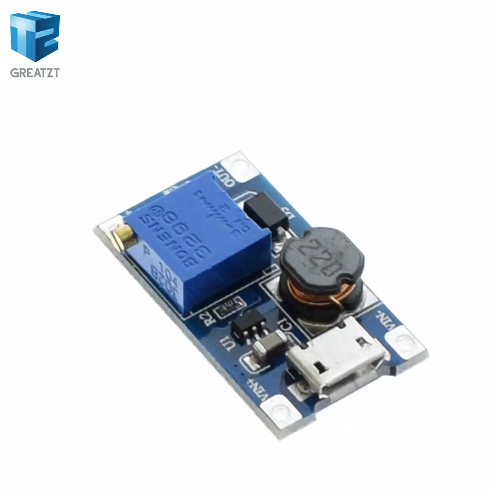 

1pcs/lot DC-DC Adjustable Boost Module 2A Boost Plate 2A Step Up Module with MICRO USB 2V - 24V to 5V 9V 12V 28V MT3608 LM2577